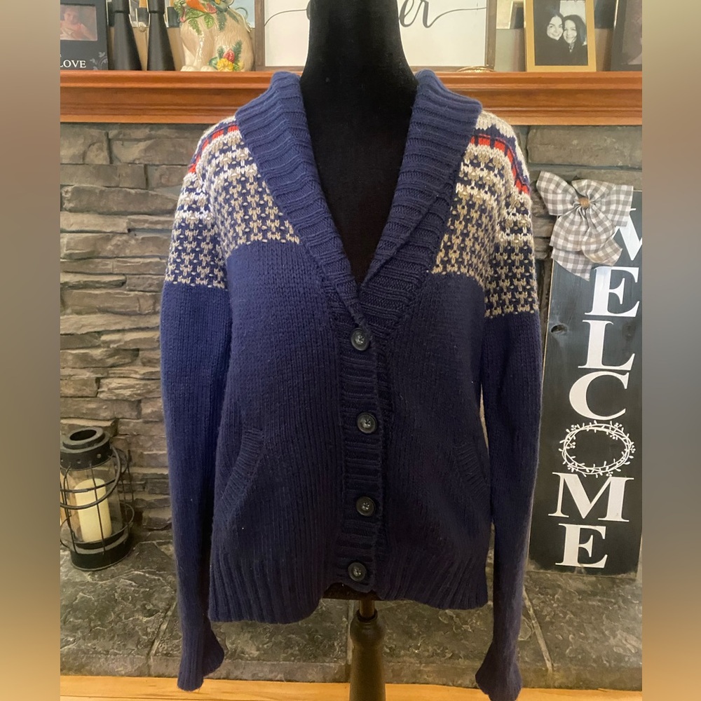 American Eagle Navy Wool Blend Shawl Collar Grandpa Cardigan
